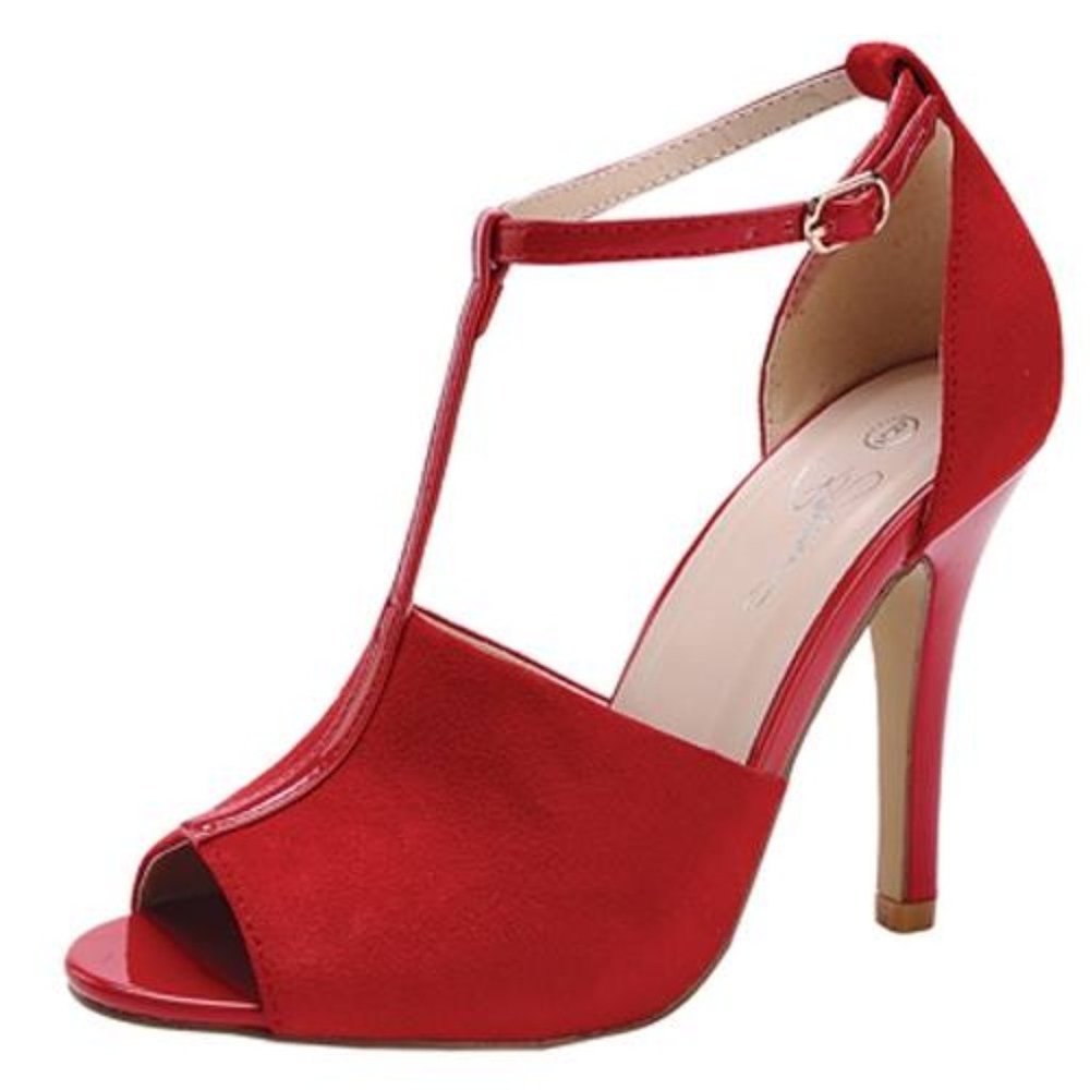 NEW IN BOX - Red Suede open toe 4" heels